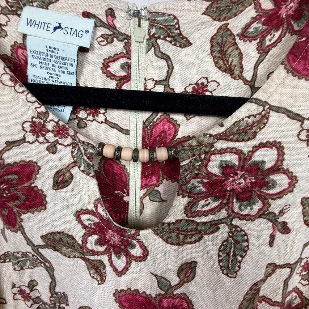 Vtg White Stag Tank Floral Linen Blend Sheath Dress Garden Party Sz S *read - Picture 10 of 12